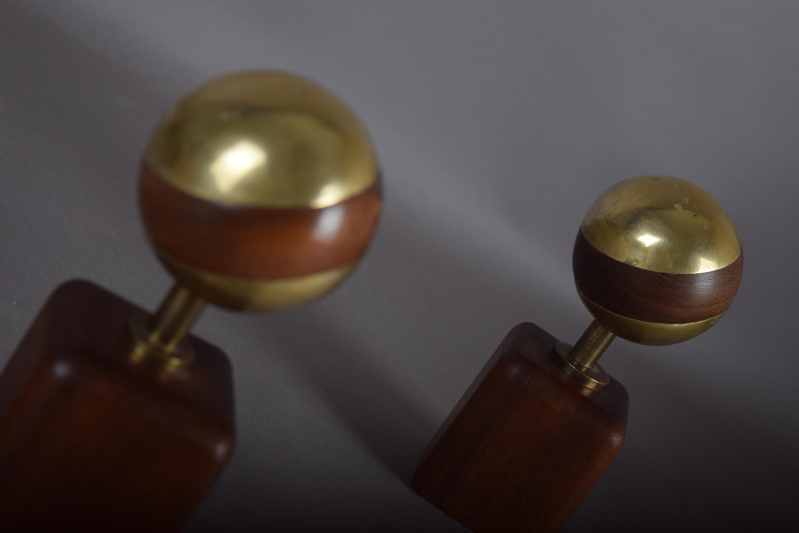 Brutalist Brass and Wood Sculpture Pair, Signed Ardisur — Spain, 1970s
