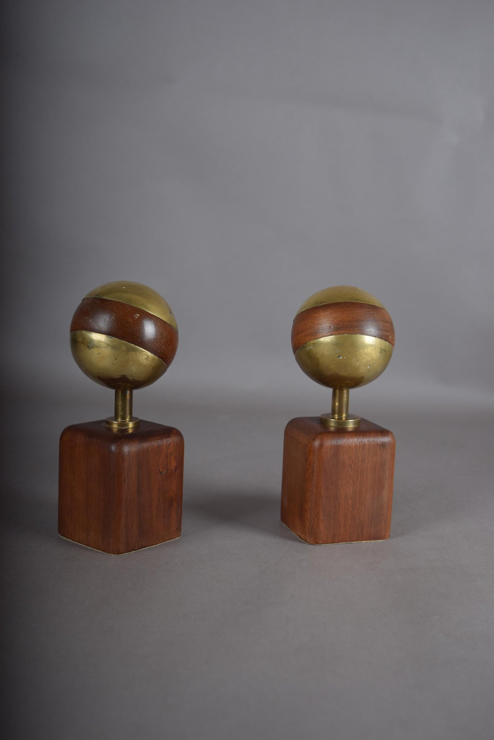 Brutalist Brass and Wood Sculpture Pair, Signed Ardisur — Spain, 1970s