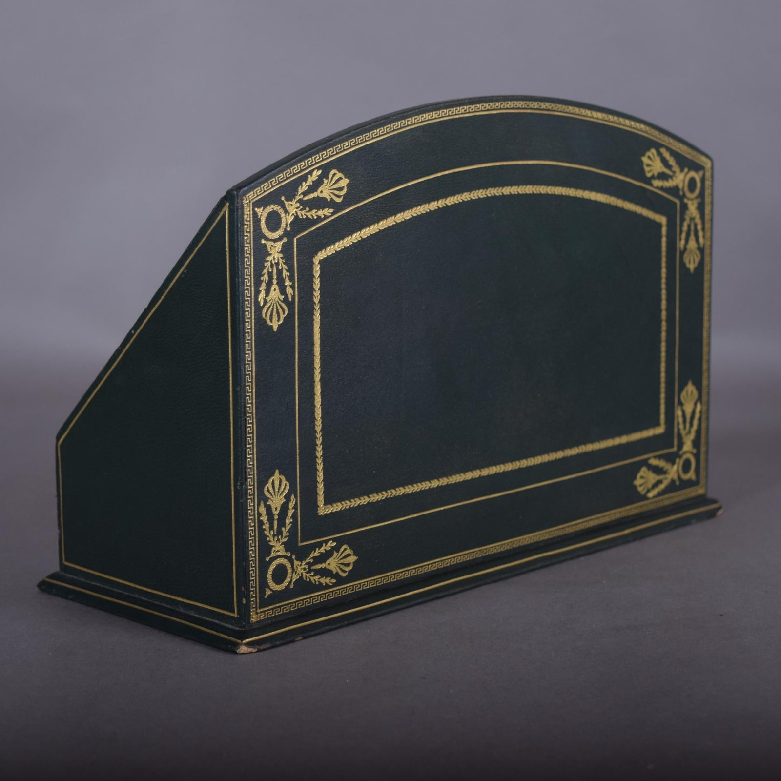 Vintage Leather-Style Letter Holder, Green and Gold Desk Organizer, Paper Sorter with Compartments, Classic Office Decor