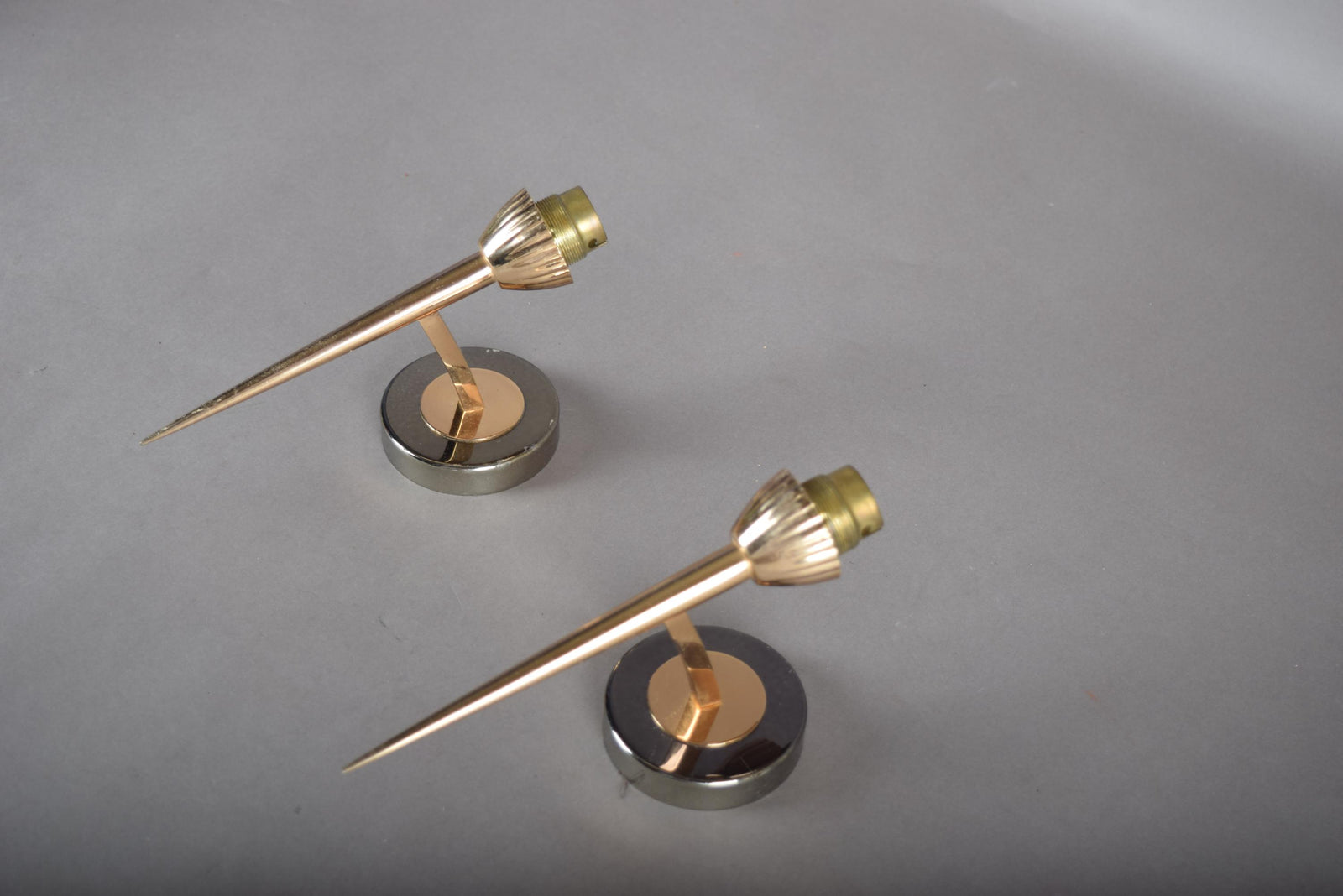 Vintage Brass Wall Sconce Pair, Pointed Cone Design — Mid-Century Modern, 1950s