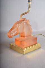 Le Dauphin Horse Lamps, Pair Vintage French Satin Glass and Brass Table Lamps, 1970s
