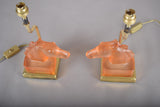 Le Dauphin Horse Lamps, Pair Vintage French Satin Glass and Brass Table Lamps, 1970s