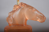 Le Dauphin Horse Lamps, Pair Vintage French Satin Glass and Brass Table Lamps, 1970s