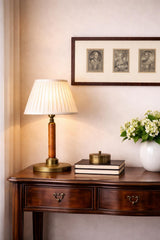 Vintage Wood and Brass Table Lamp, Mid-Century Bedside Lighting