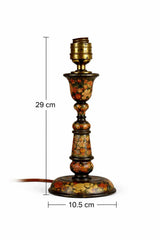 Hand-Painted Kashmiri Wood Lamp Base, 1910s | Vintage Floral Bohemian Accent | Antique Bedside Table Lamp