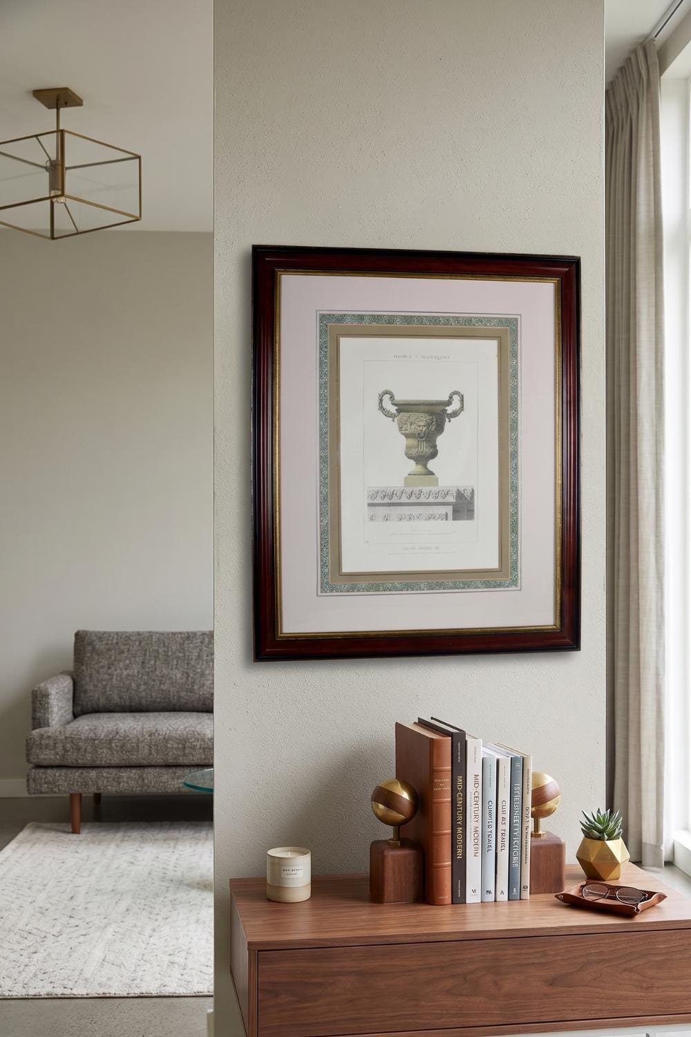 Louis XIV Style Vase Print, Versailles Bassin de Neptune — Framed Vintage Lithograph, 1960s