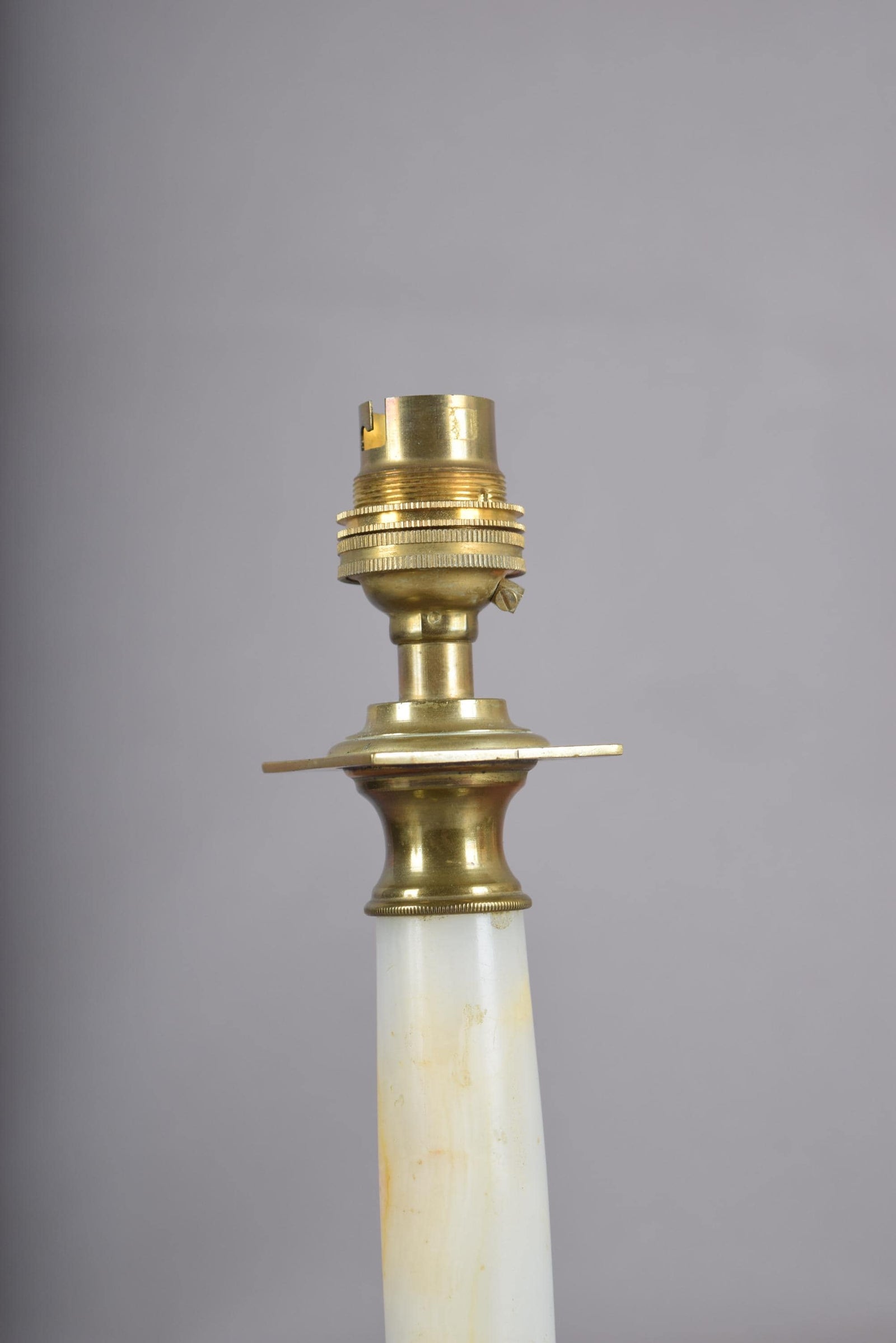 Vintage Brass and White Onyx Column Table Lamp, Square Brass Base