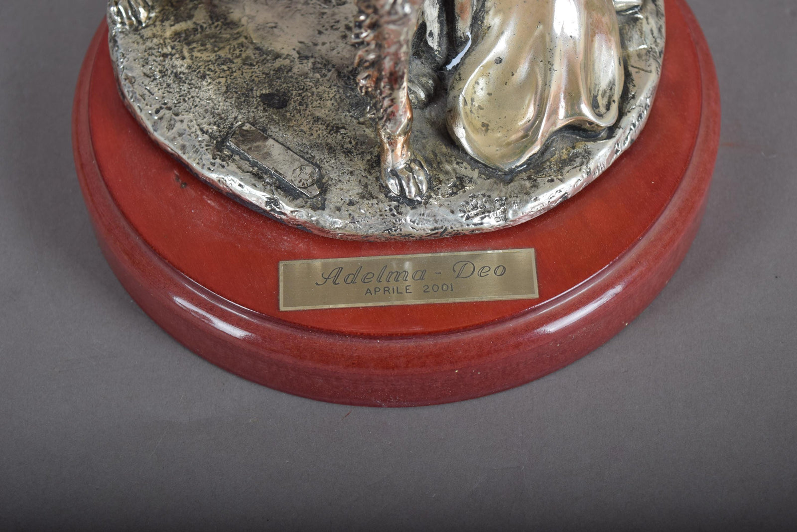 Silver-Plated Art Deco Style Sculpture, Lady with Borzoi Dog, Dated 2001
