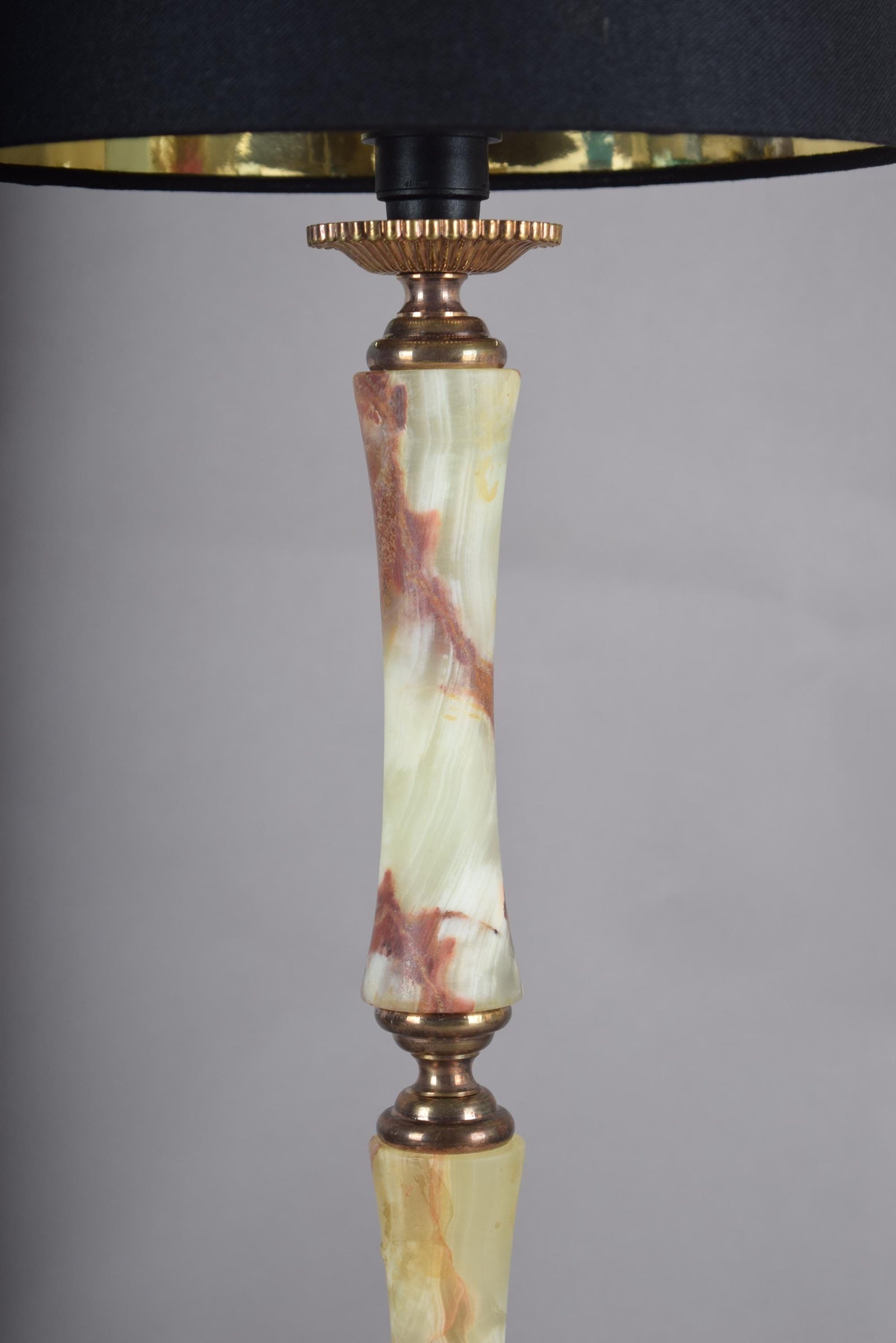 Vintage Onyx Stone Column Table Lamp | Brass Base & Accents | Statement Lighting | Circa 1950s