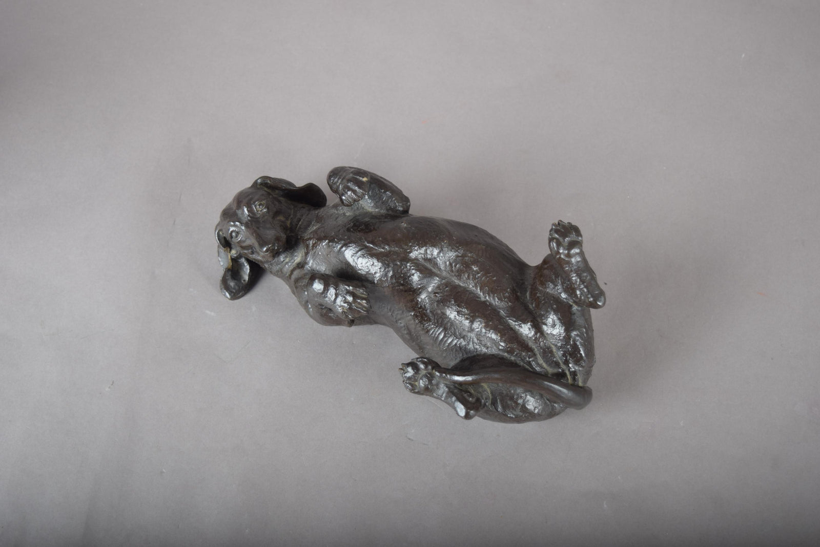 Doris Lindner "Rolling Dachshund" Sculpture, Signed Cast Resin with Bronze Patina