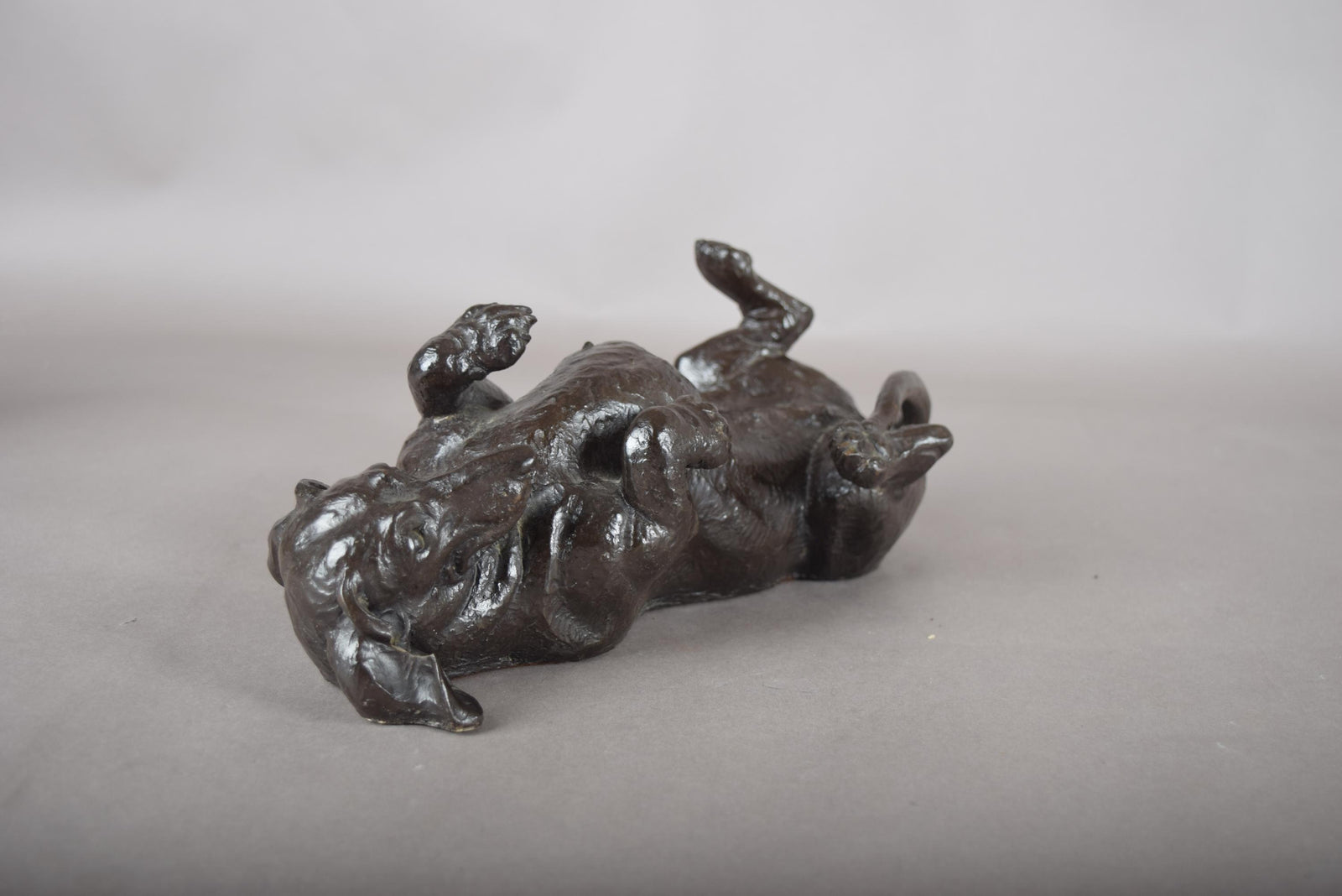 Doris Lindner "Rolling Dachshund" Sculpture, Signed Cast Resin with Bronze Patina