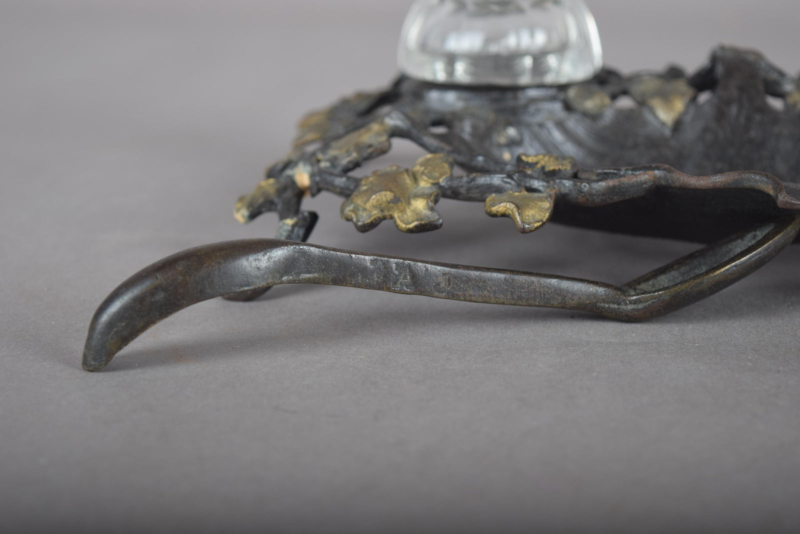 Antique Bronze-Toned Inkwell, Ivy Relief Design — French Art Nouveau, Circa 1900
