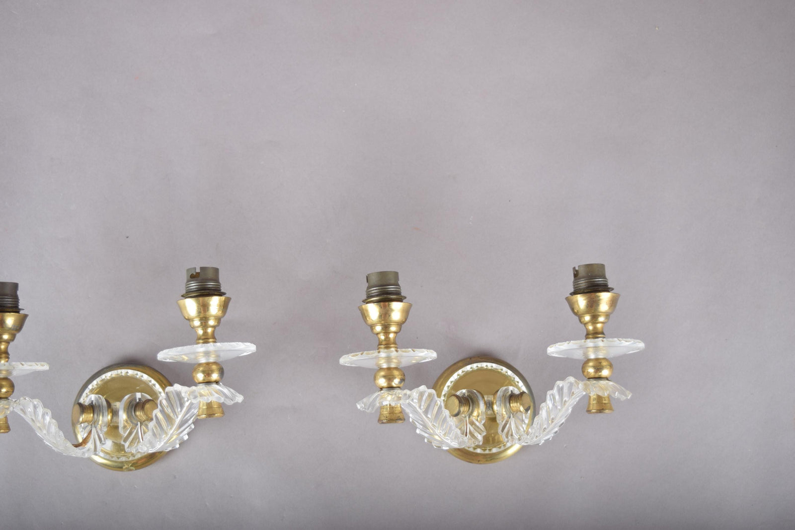 Vintage Acrylic and Brass Wall Sconces, Mid-Century Modern Hollywood Regency Style, Pair