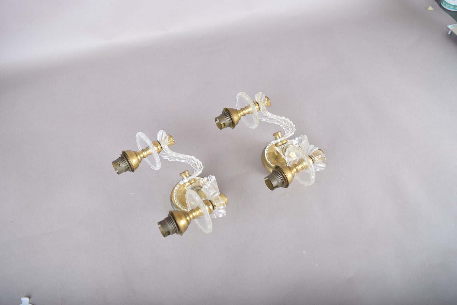 Vintage Acrylic and Brass Wall Sconces, Mid-Century Modern Hollywood Regency Style, Pair