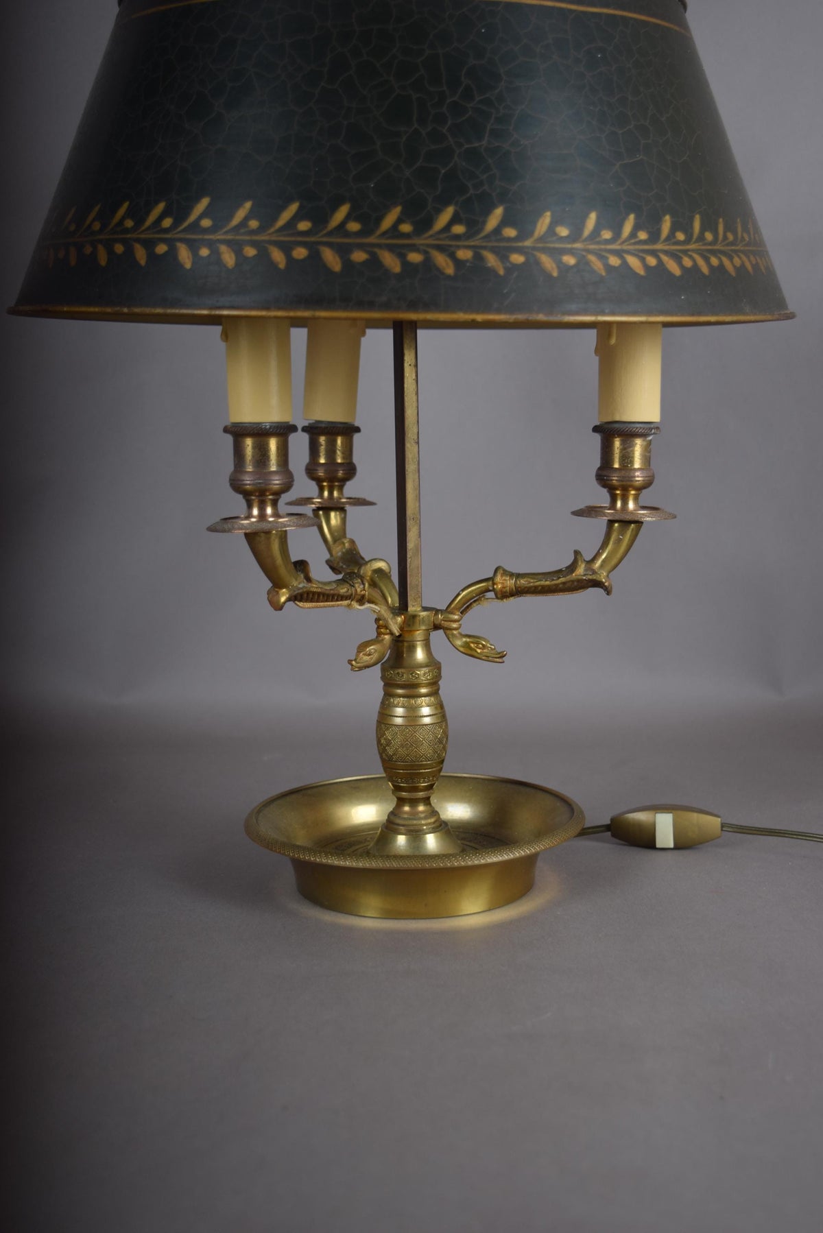 Antique Bronze Bouillotte Lamp, Swan-Head Arms — French Empire Style, Circa 1910s