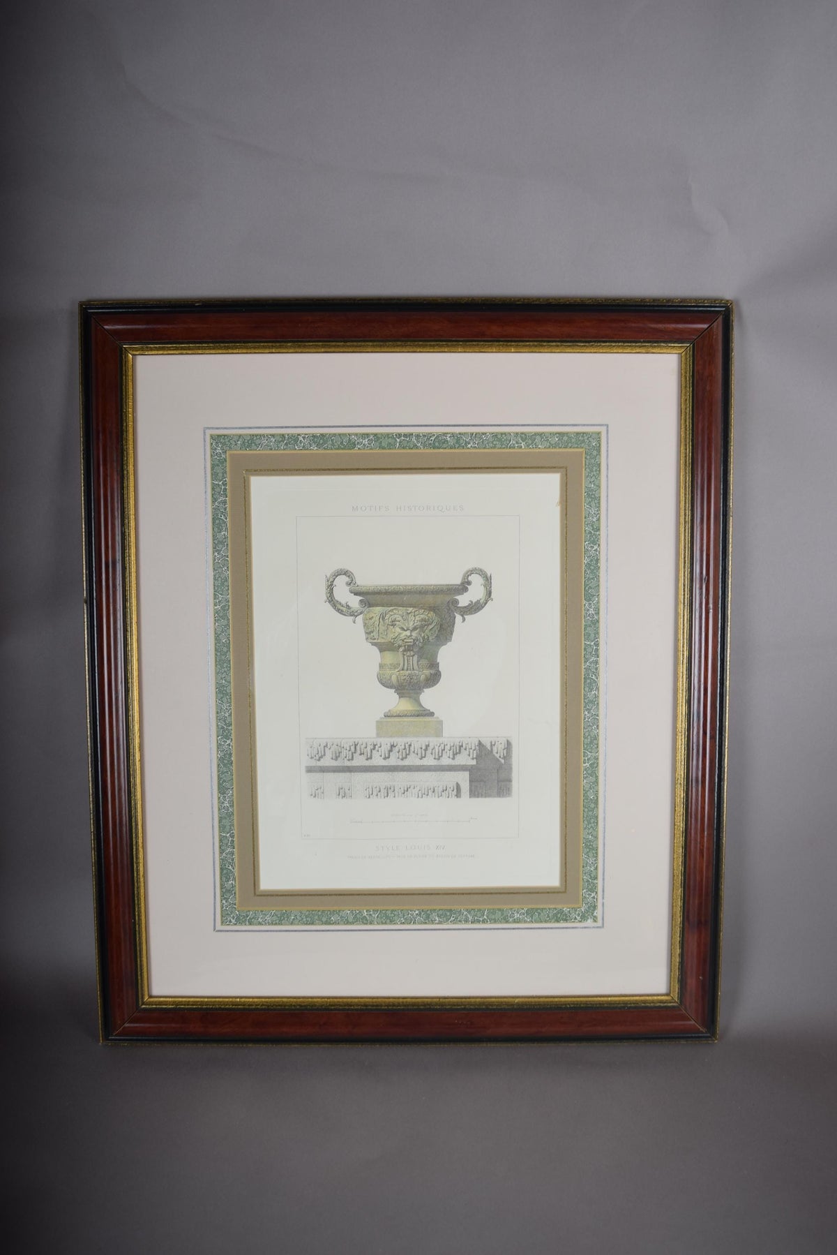 Louis XIV Style Vase Print, Versailles Bassin de Neptune — Framed Vintage Lithograph, 1960s
