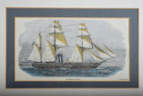 Antique 1854 Lithograph, H.M. Steam-Ship "Tiger," Crimean War Naval Print, Mid-Century Frame