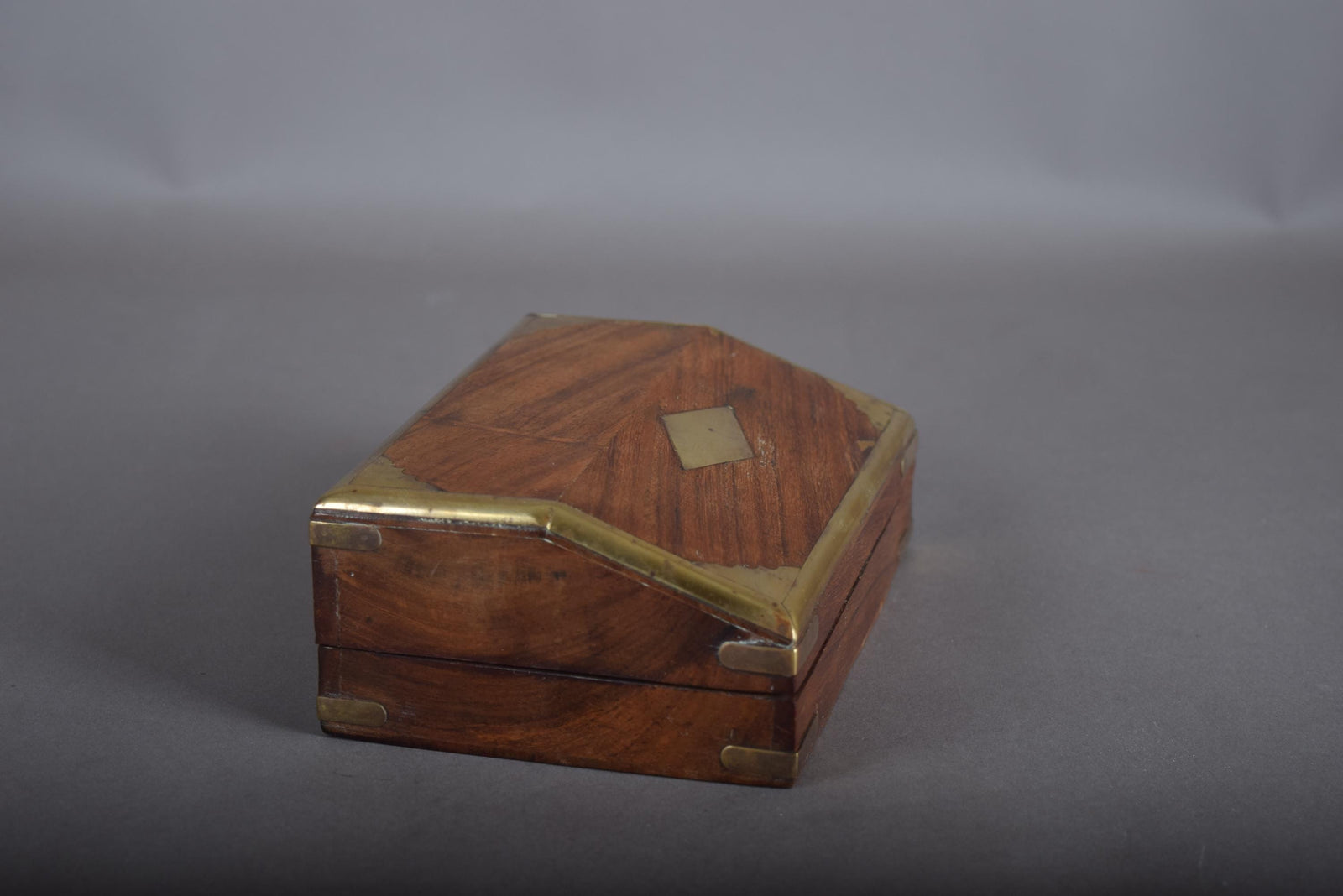 Vintage Wooden Box with Brass Inlay, 1930s — Brass-Trimmed Trinket Box
