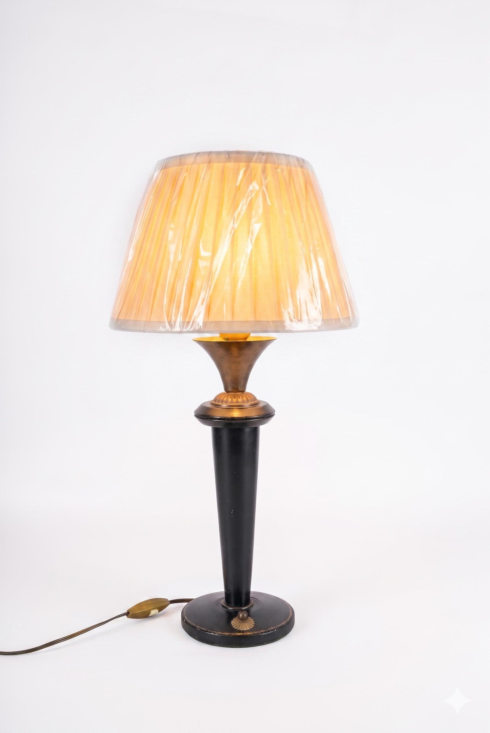 Vintage Navy Blue Leather Table Lamp | 1950s Mid Century Accent Lamp | Leather-Wrapped Brass Base | Rare Design Piece
