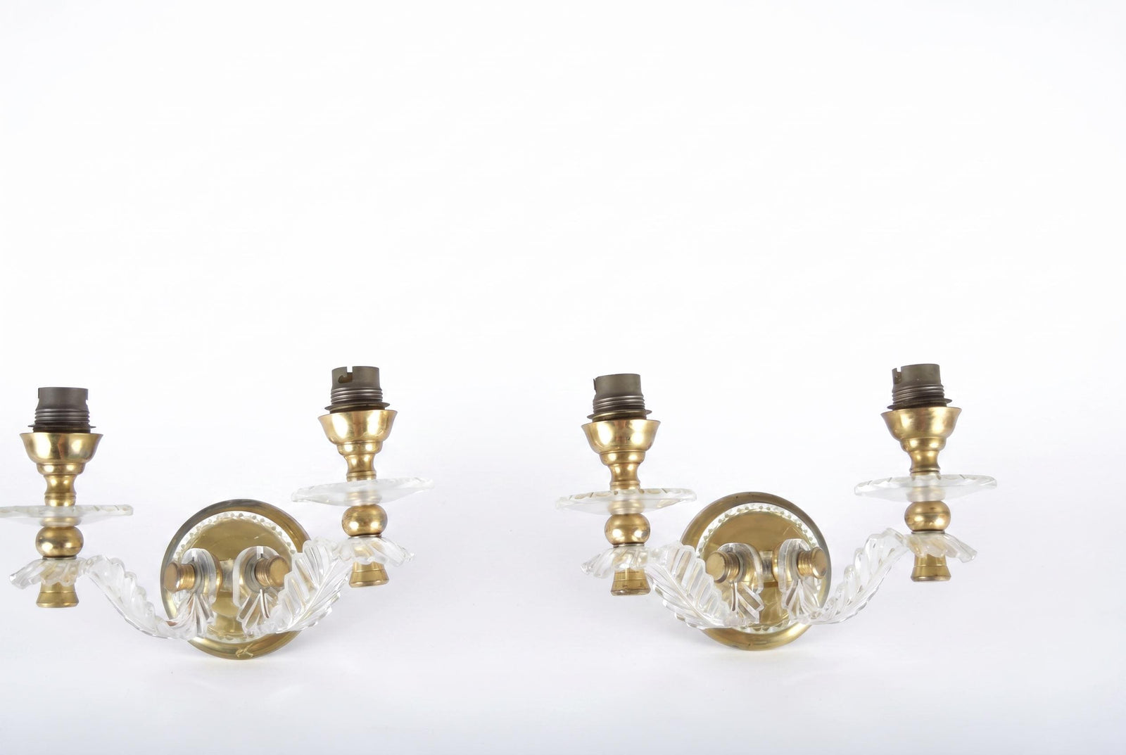 Vintage Acrylic and Brass Wall Sconces, Mid-Century Modern Hollywood Regency Style, Pair