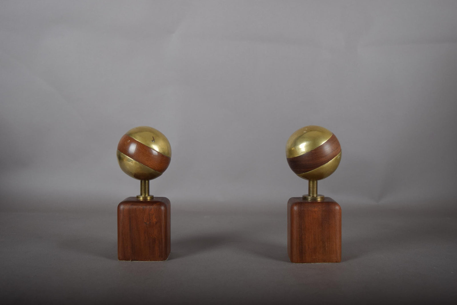 Brutalist Brass and Wood Sculpture Pair, Signed Ardisur — Spain, 1970s