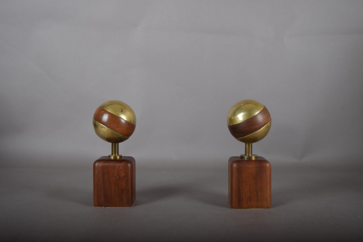 Brutalist Brass and Wood Sculpture Pair, Signed Ardisur — Spain, 1970s