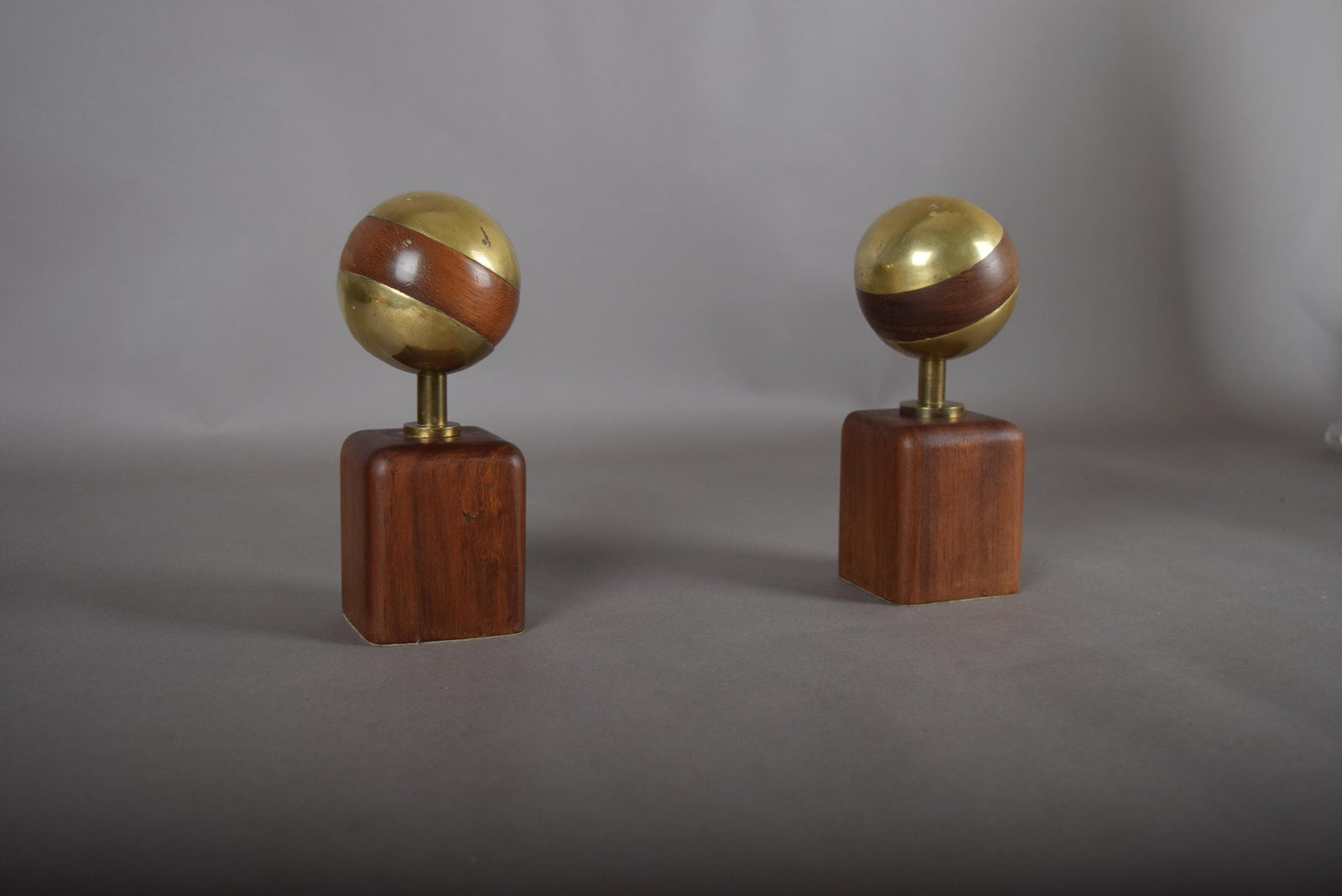 Brutalist Brass and Wood Sculpture Pair, Signed Ardisur — Spain, 1970s