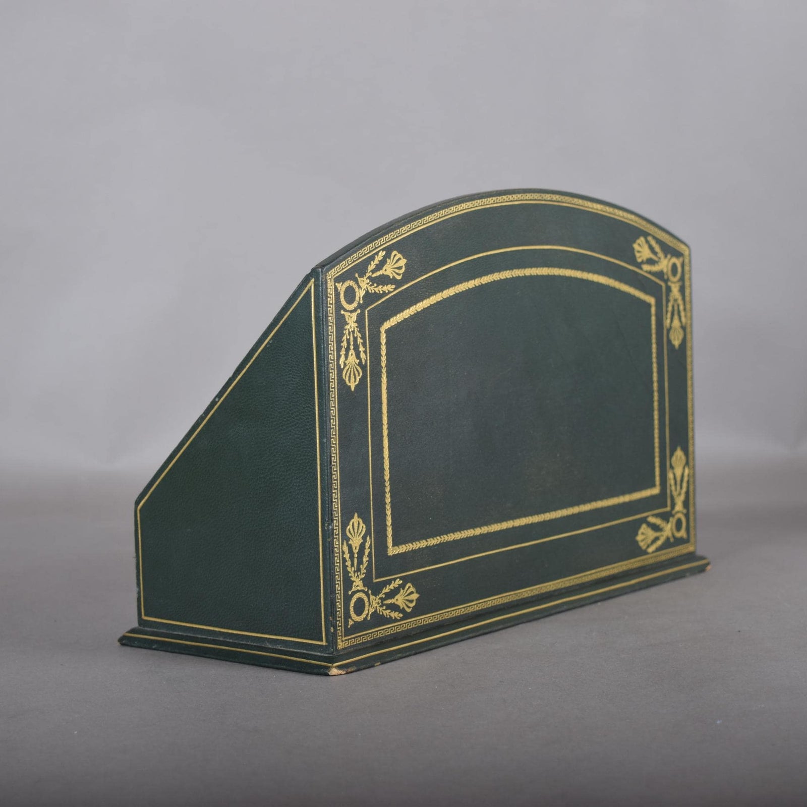 Vintage Leather-Style Letter Holder, Green and Gold Desk Organizer, Paper Sorter with Compartments, Classic Office Decor