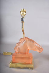 Le Dauphin Horse Lamps, Pair Vintage French Satin Glass and Brass Table Lamps, 1970s