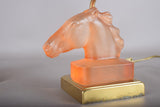 Le Dauphin Horse Lamps, Pair Vintage French Satin Glass and Brass Table Lamps, 1970s