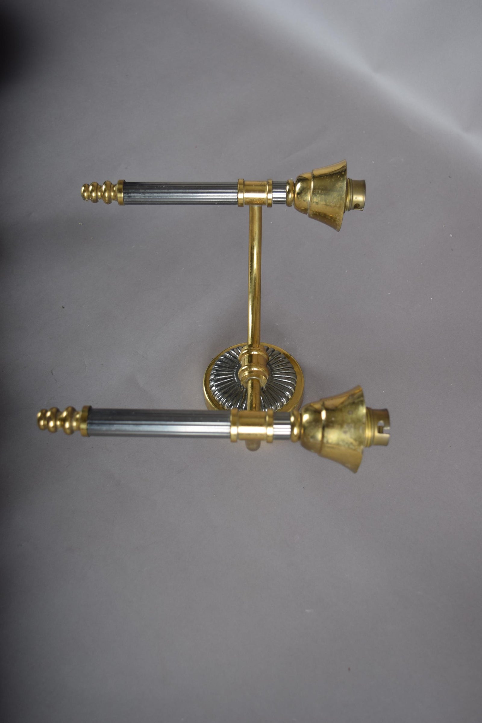 Vintage 1950s Brass Wall Sconces, Set of Three — Two Single Arm, One Double Arm, Mid-Century