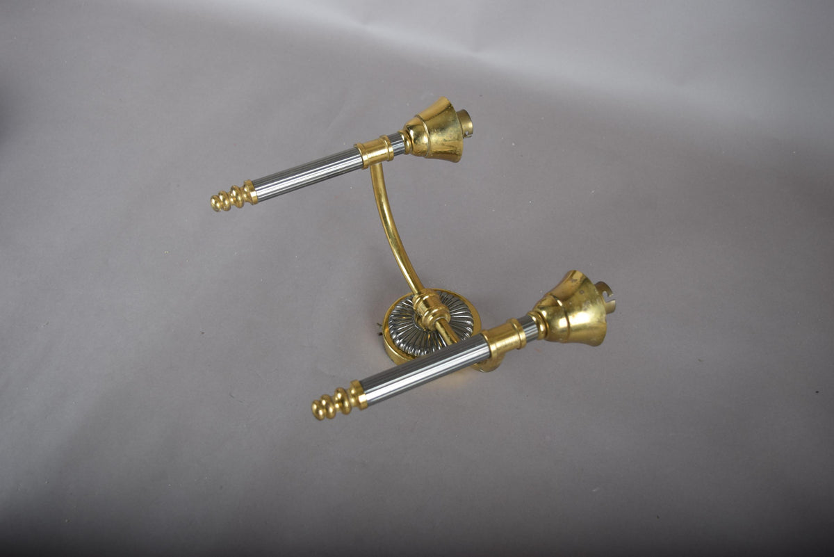 Vintage 1950s Brass Wall Sconces, Set of Three — Two Single Arm, One Double Arm, Mid-Century