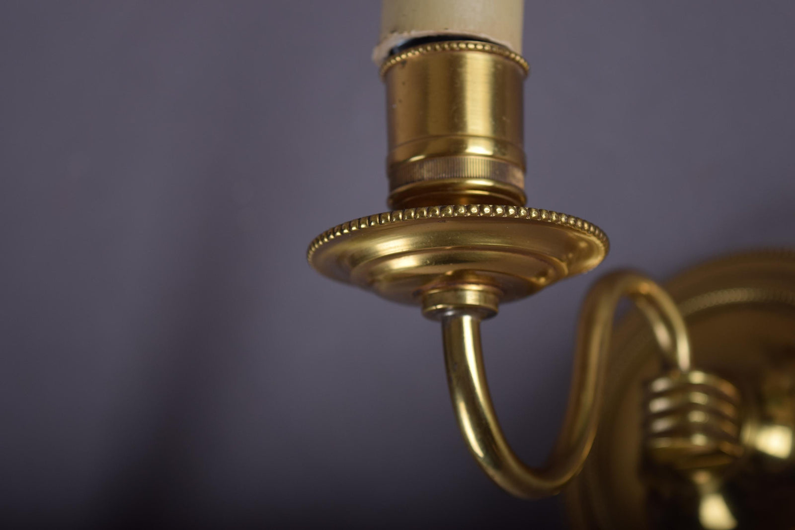Vintage Brass Wall Sconces, French Style Curved Arm, Candle-Style Fitting, Pair