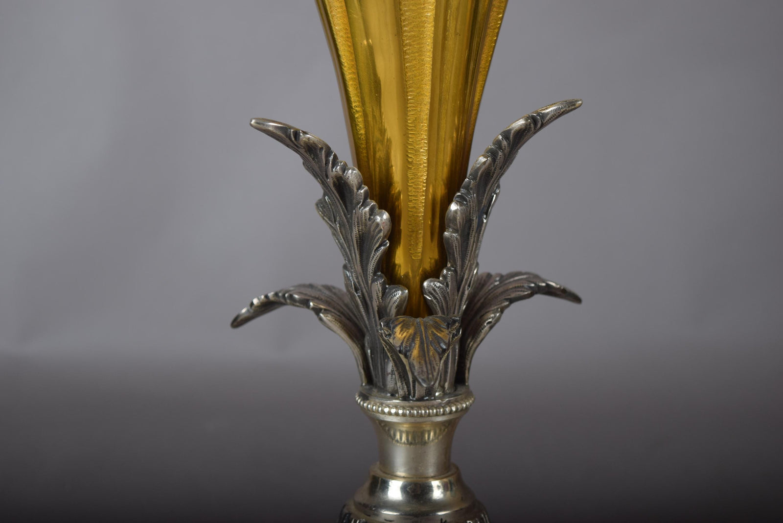 Vintage Ornate Brass Table Lamp | Dual-Tone Gold & Silver Fluted Design | Sculpted Leaf Motif | Circa 1960s | Rewired