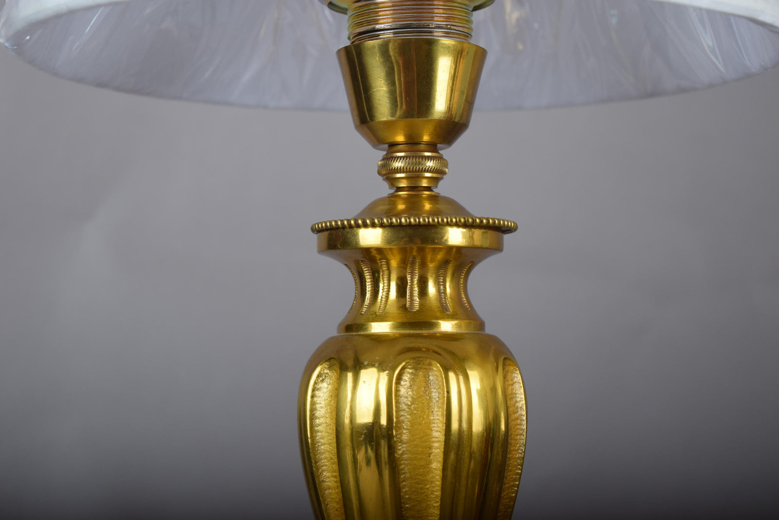 Vintage Ornate Brass Table Lamp | Dual-Tone Gold & Silver Fluted Design | Sculpted Leaf Motif | Circa 1960s | Rewired
