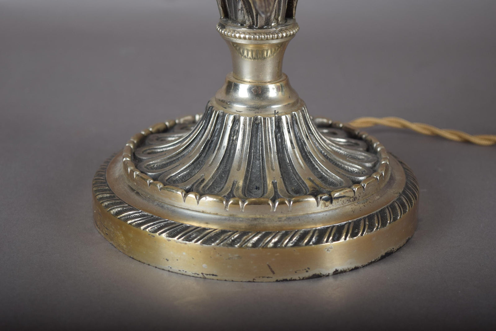 Vintage Ornate Brass Table Lamp | Dual-Tone Gold & Silver Fluted Design | Sculpted Leaf Motif | Circa 1960s | Rewired