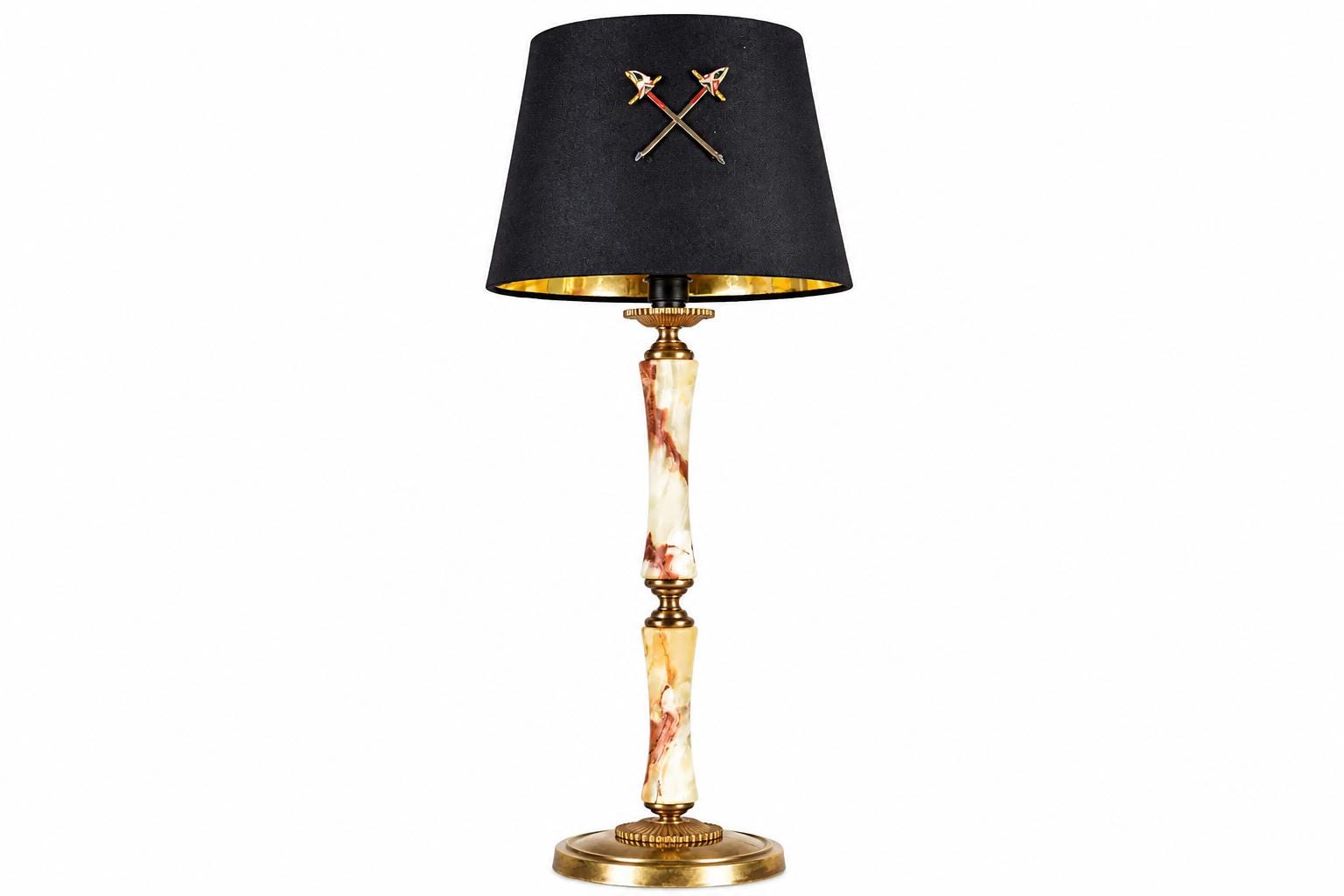 Vintage Onyx Stone Column Table Lamp | Brass Base & Accents | Statement Lighting | Circa 1950s