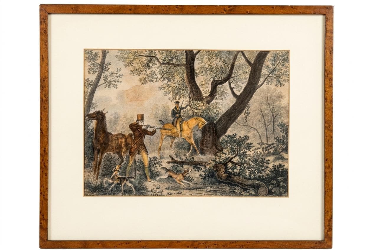 Antique Hand-Colored Hunting Engraving, Chasseur Au Tir | Jazet after Carle Vernet, 1830s | Framed French Equestrian Art