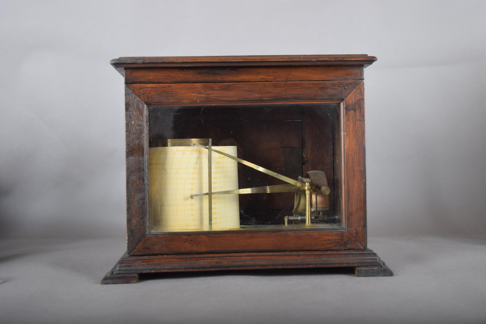 Antique Oak Barograph, Brass Mechanism with Chart Drum — English, 1930s