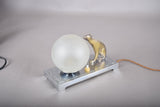 Vintage Art Deco Table Lamp, Brass-Toned Animal Figure, Frosted Glass Globe, 1940s