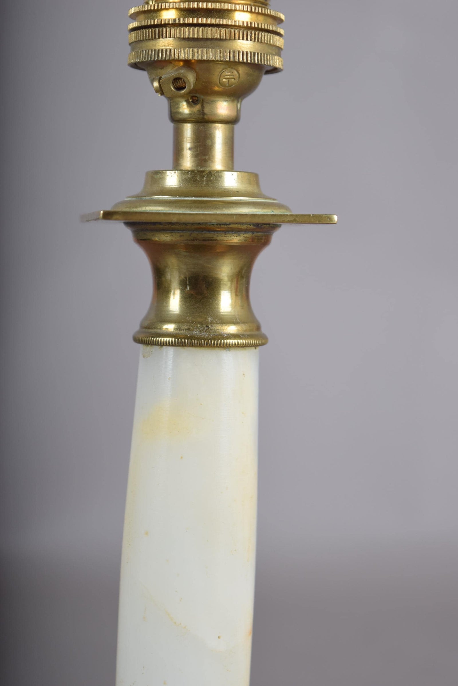 Vintage Brass and White Onyx Column Table Lamp, Square Brass Base