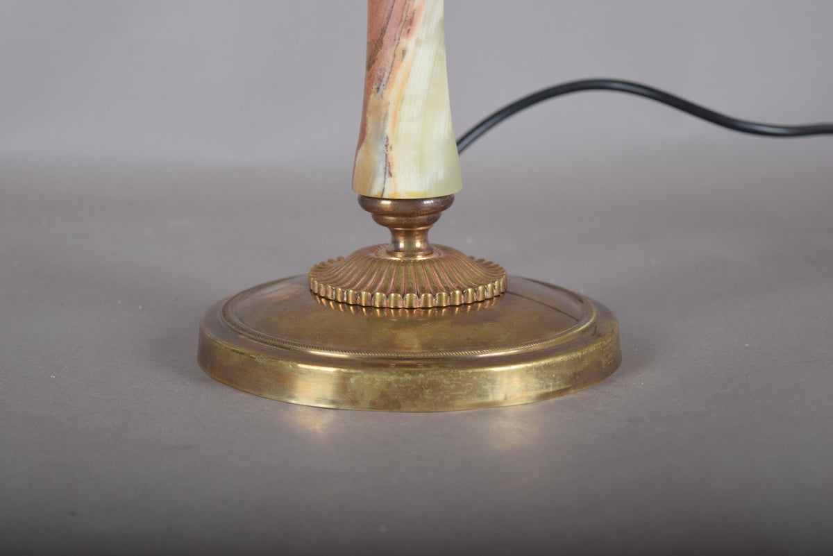 Vintage Onyx Stone Column Table Lamp, Brass Base & Accents, Statement Lighting, Circa 1950s