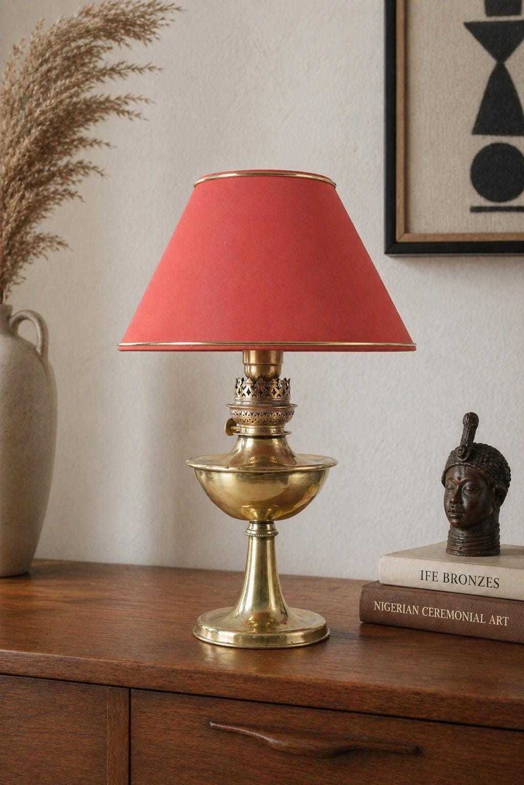 Antique Brass Oil Lamp, Electrified — Victorian Style Table Lamp, 19th Century