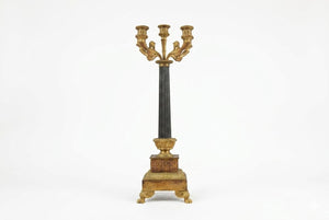 Antique Gilt Bronze Candelabra, Fluted Column with Figural Arms — French, 19th Century