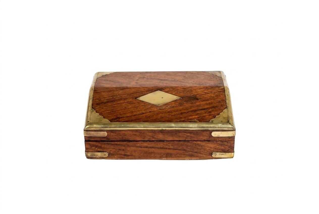 Vintage Wooden Box with Brass Inlay, 1930s — Brass-Trimmed Trinket Box