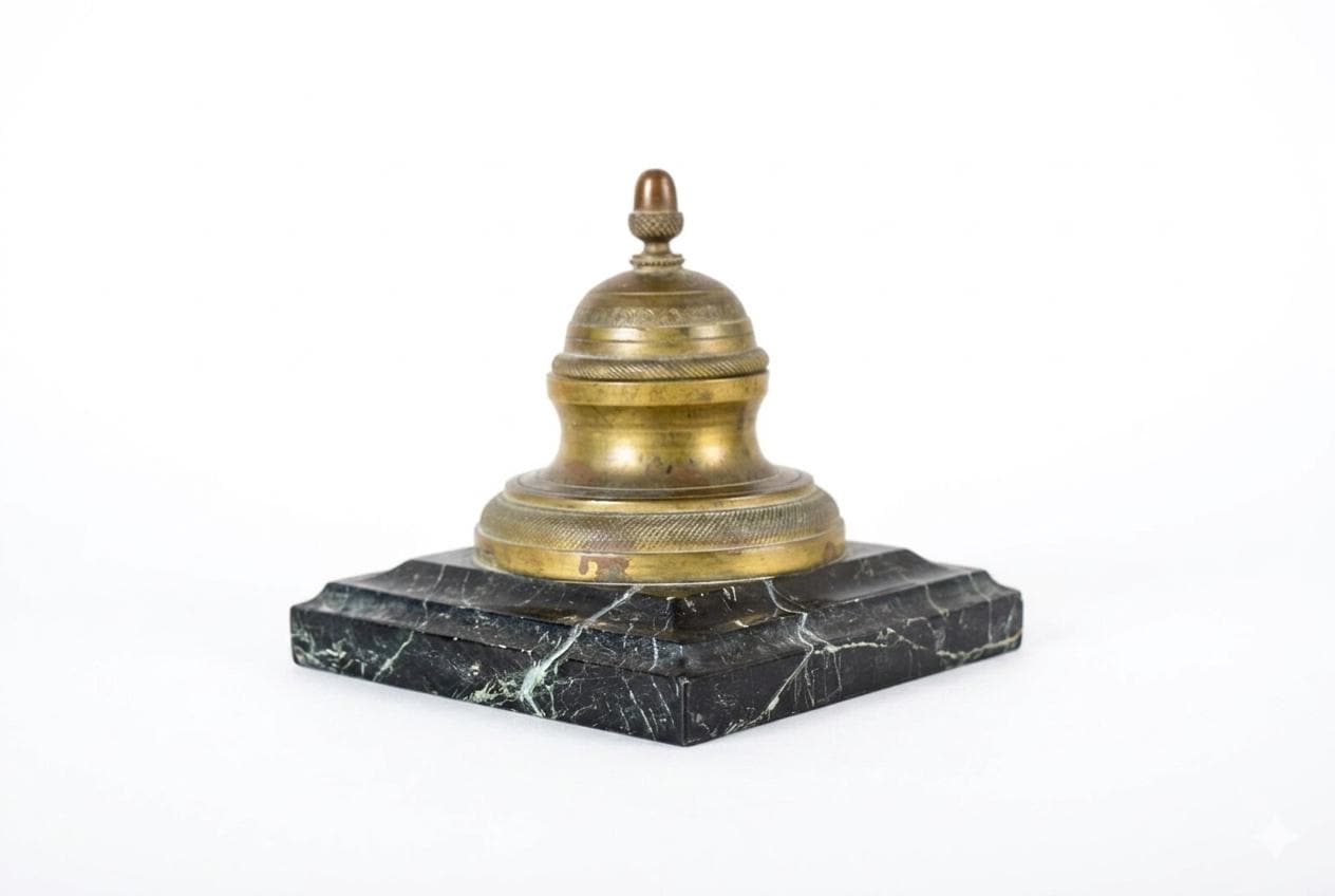 Antique Bronze Inkwell, 19th Century | French Style Marble Base | Hinged Desk Accessory, Writing Collectible