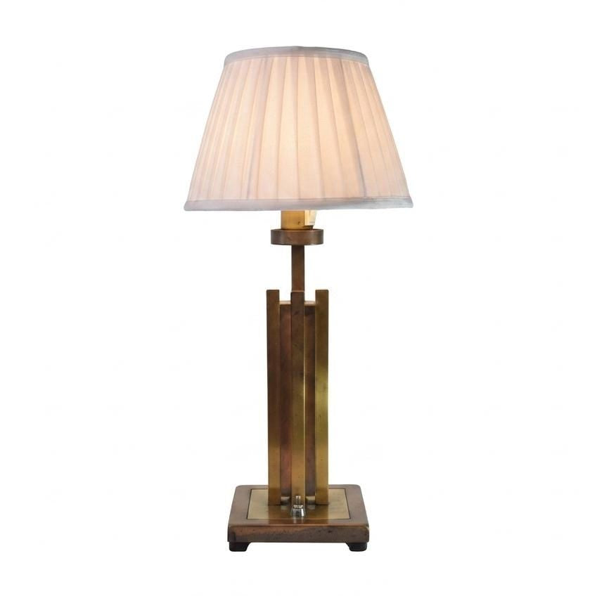 Vintage Geometric Brass Table Lamp, 1980s | Faceted Column, Pleated White Shade | Mid-Century Modern Accent Lighting