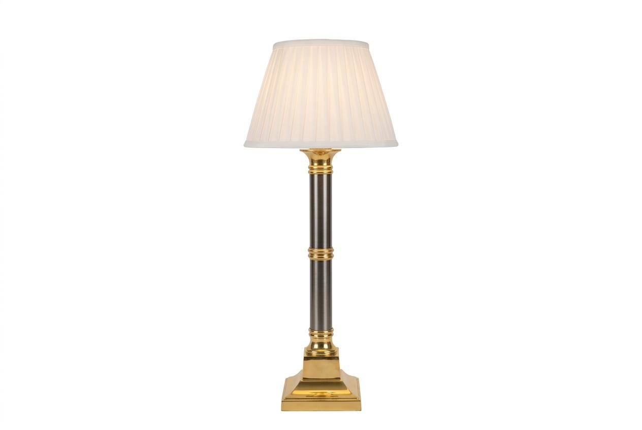 Vintage Column Table Lamp with Pleated Shade, Brass and Dark Metal, 1980s