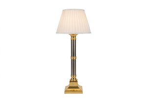 Vintage Column Table Lamp with Pleated Shade, Brass and Dark Metal, 1980s