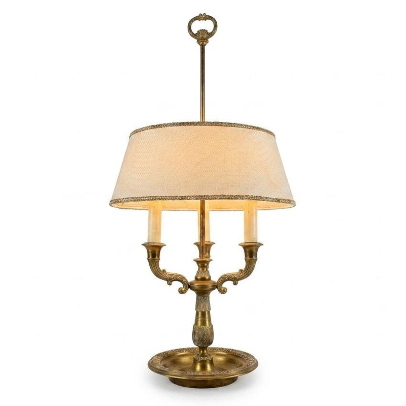 Antique Brass Bouillotte Lamp, Three-Arm Candelabra Form — French, 19th Century